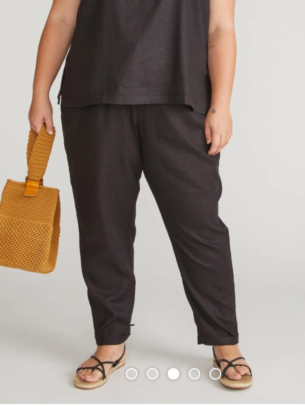 NWT Universal Standard Sayville Linen Drawstring Tapered Pant Black Sz M 18-20